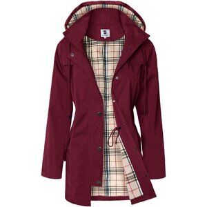 🆕SaphiRose Womens Red Waterproof Rain Long Lined Outdoor Raincoats with Hood